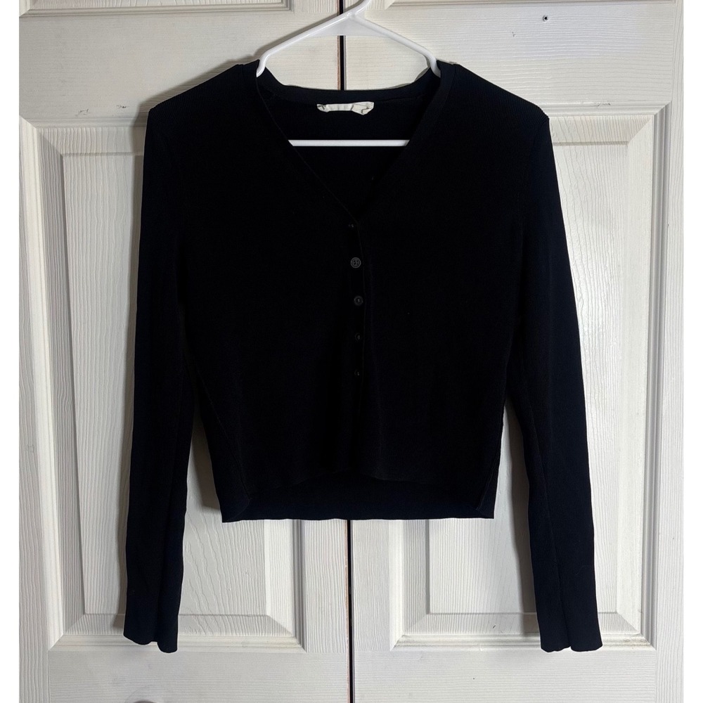 Everlane Womens Ribbed V-Neck Cardigan Sweater Black Long Sleeve Size M